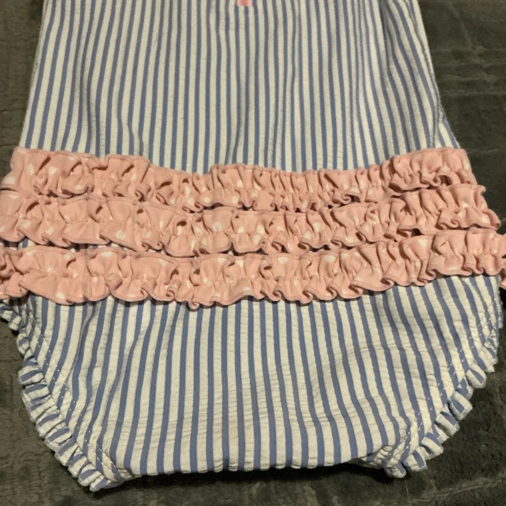 RuffleButts Baby Swimsuit 2T Blue/White/Pink Striped Long Sleeve One‑Piece - Picture 4 of 4